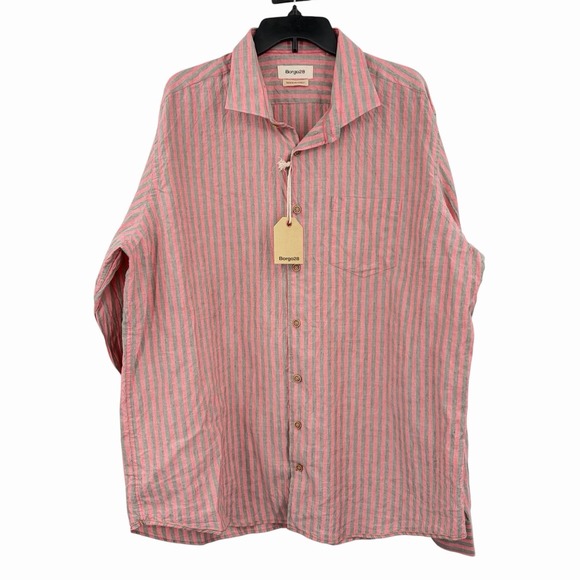 Borgo28 Other - Borgo28‎ Shirt Mens 2XL Linen Cotton Blend Red Striped Made in Italy Button Up